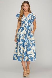 She + Sky Blue Floral Midi Dress  - The Attic Boutique