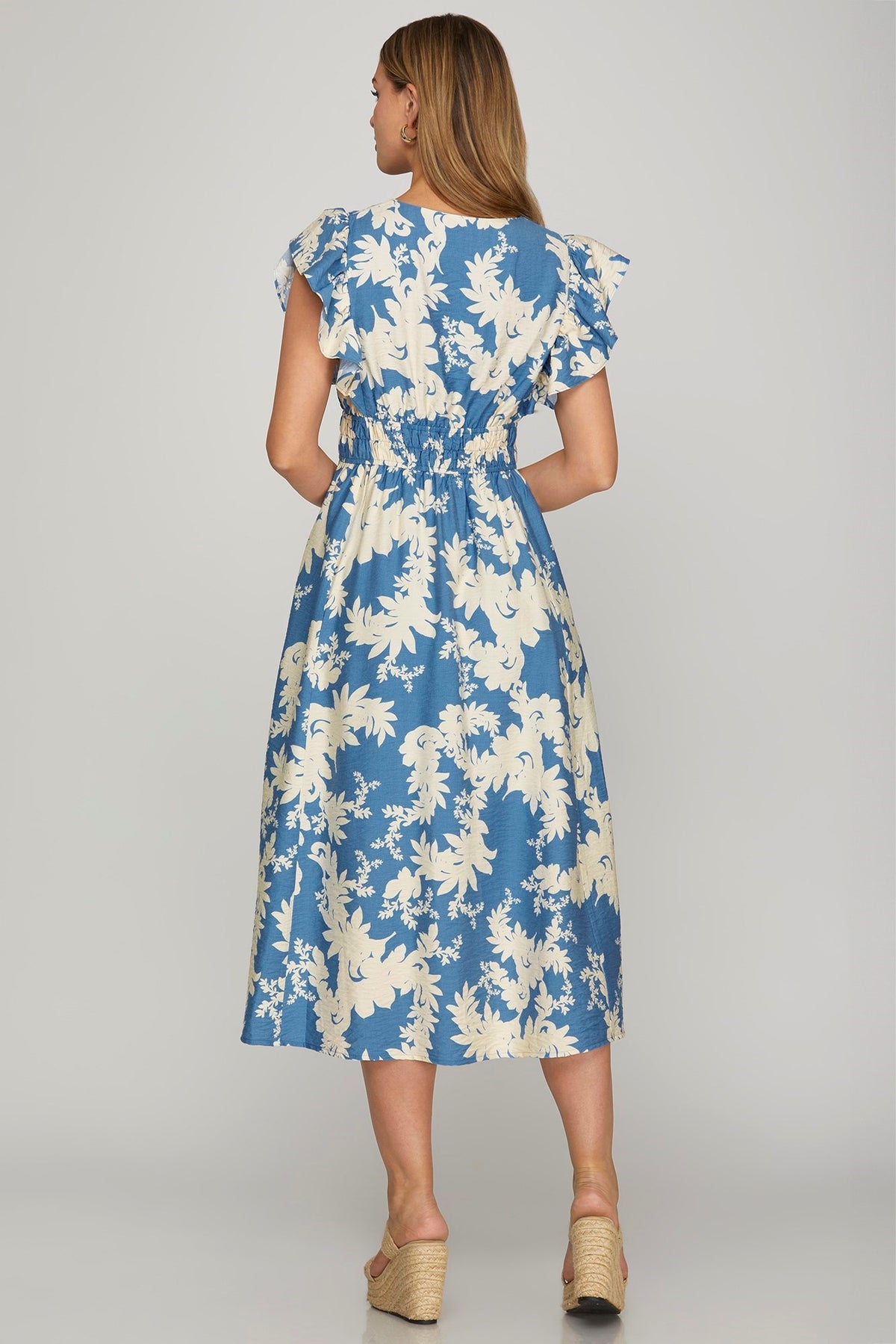 She + Sky Blue Floral Midi Dress  - The Attic Boutique