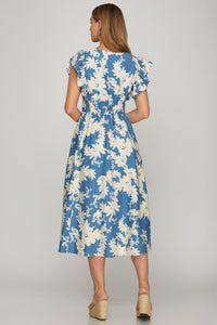 She + Sky Blue Floral Midi Dress  - The Attic Boutique