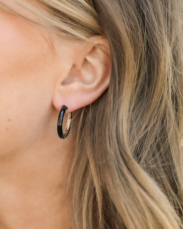 Natalie Wood Design Eclipse Hoop Earrings in Black Enamel  - The Attic Boutique