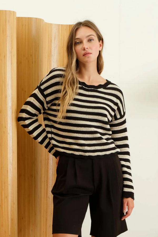 Blu Pepper Black Scallop Sweater  - The Attic Boutique