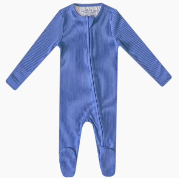 Copper Pearl Indigo Rib Knit Zip-Up Footie Pajama  - The Attic Boutique