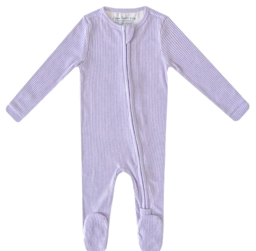 Copper Pearl Periwinkle Rib Knit Zip-Up Footie Pajama  - The Attic Boutique