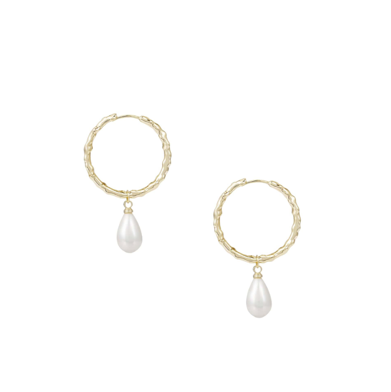 Natalie Wood Design Adorned Pearl Drop Huggie Earrings in Gold  - The Attic Boutique