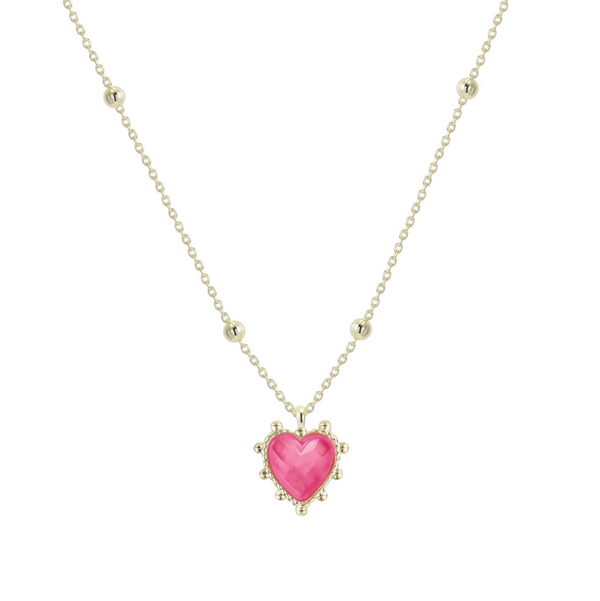 Natalie Wood Design Adorned Heart Drop Necklace in Pink Enamel  - The Attic Boutique