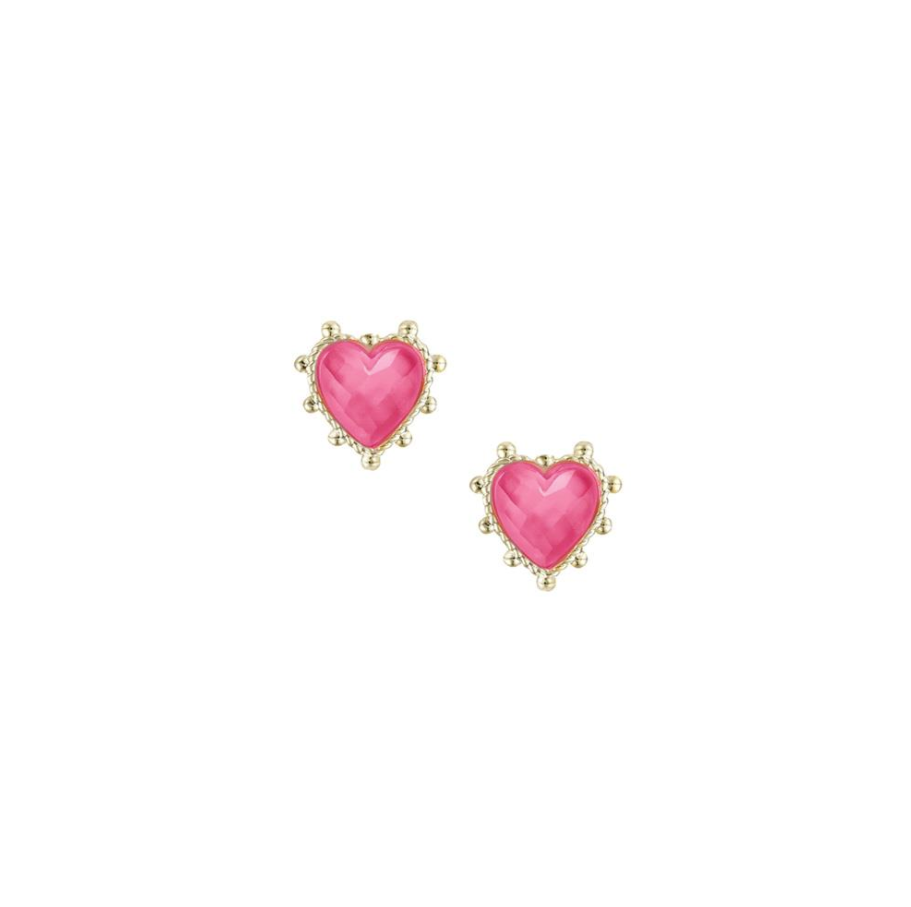 Natalie Wood Design Adorned Heart Stud Earring in Pink Enamel  - The Attic Boutique