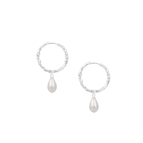 Natalie Wood Design Adorned Pearl Drop Huggie Earrings in Silver  - The Attic Boutique