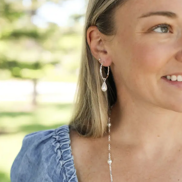 Natalie Wood Design Adorned Pearl Drop Huggie Earrings in Silver  - The Attic Boutique