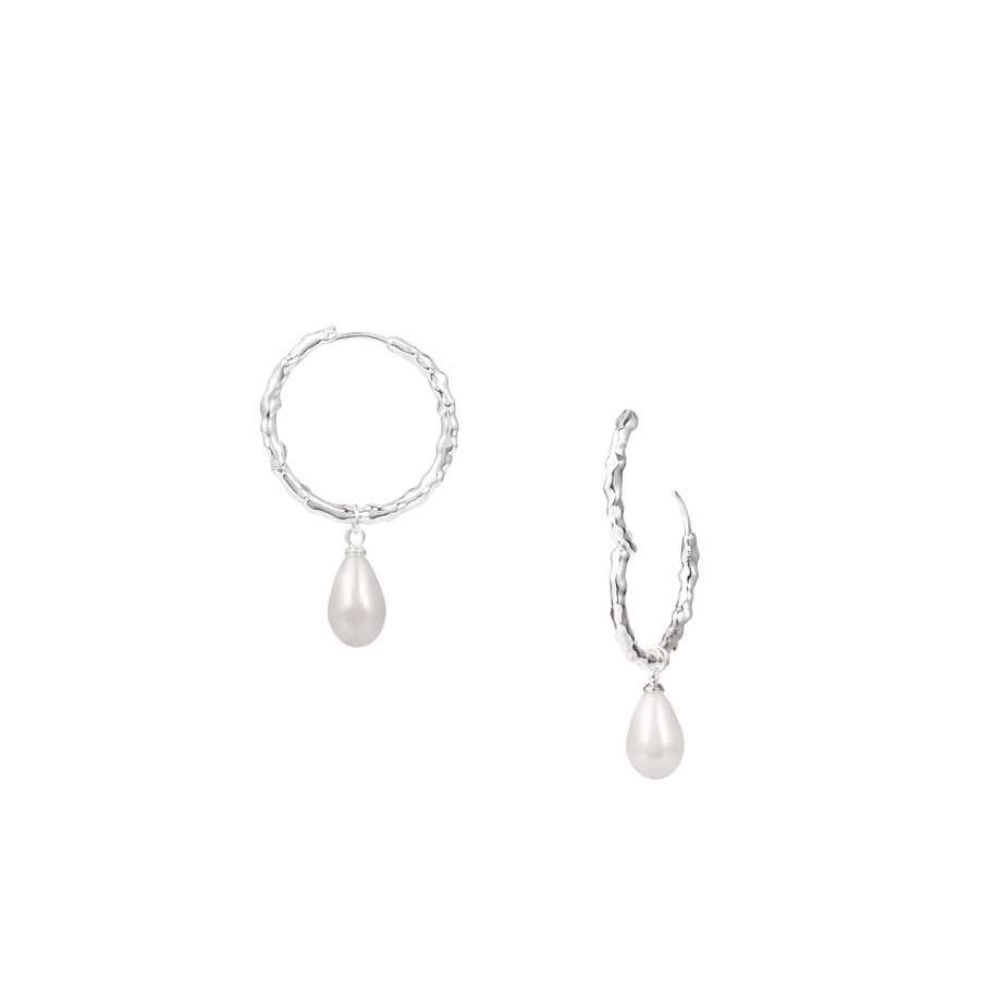 Natalie Wood Design Adorned Pearl Drop Huggie Earrings in Silver  - The Attic Boutique