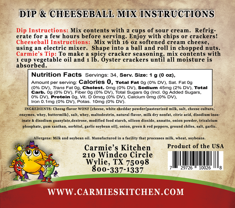 Carmie's Kitchen Jalapeno Cheddar Dip Mix  - The Attic Boutique