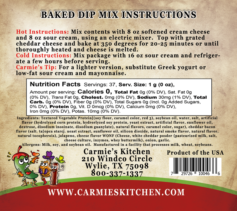Carmie's Kitchen Baked Bacon Jalapeno Popper Dip Mix  - The Attic Boutique