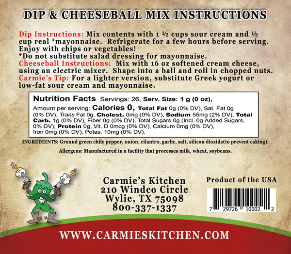 Carmie's Kitchen Green Chile & Cilantro Dip Mix  - The Attic Boutique