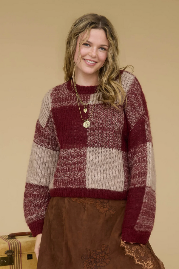 Blu Pepper Plaid Burgundy Sweater  - The Attic Boutique