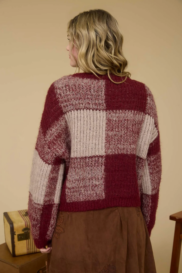 Blu Pepper Plaid Burgundy Sweater  - The Attic Boutique