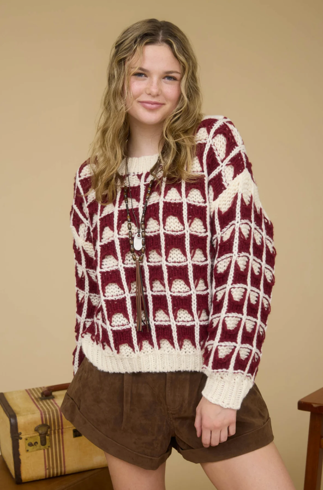 Blu Pepper Miller Burgundy Sweater  - The Attic Boutique
