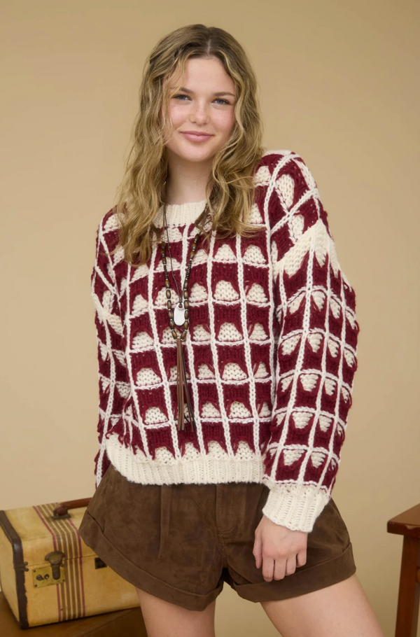 Blu Pepper Miller Burgundy Sweater  - The Attic Boutique