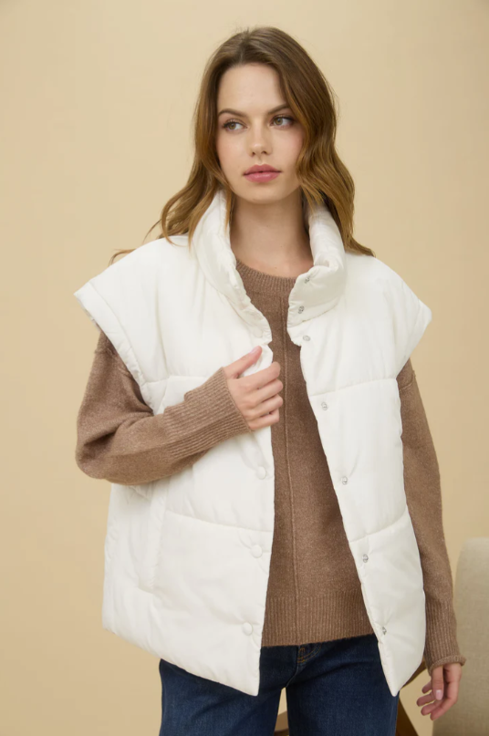 Blu Pepper Cream Puffer Vest  - The Attic Boutique