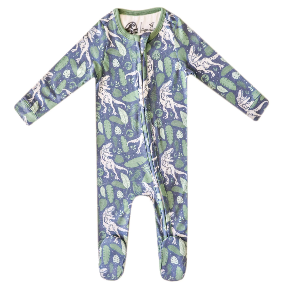 Copper Pearl Jurassic Park Zip-Up Footie  - The Attic Boutique