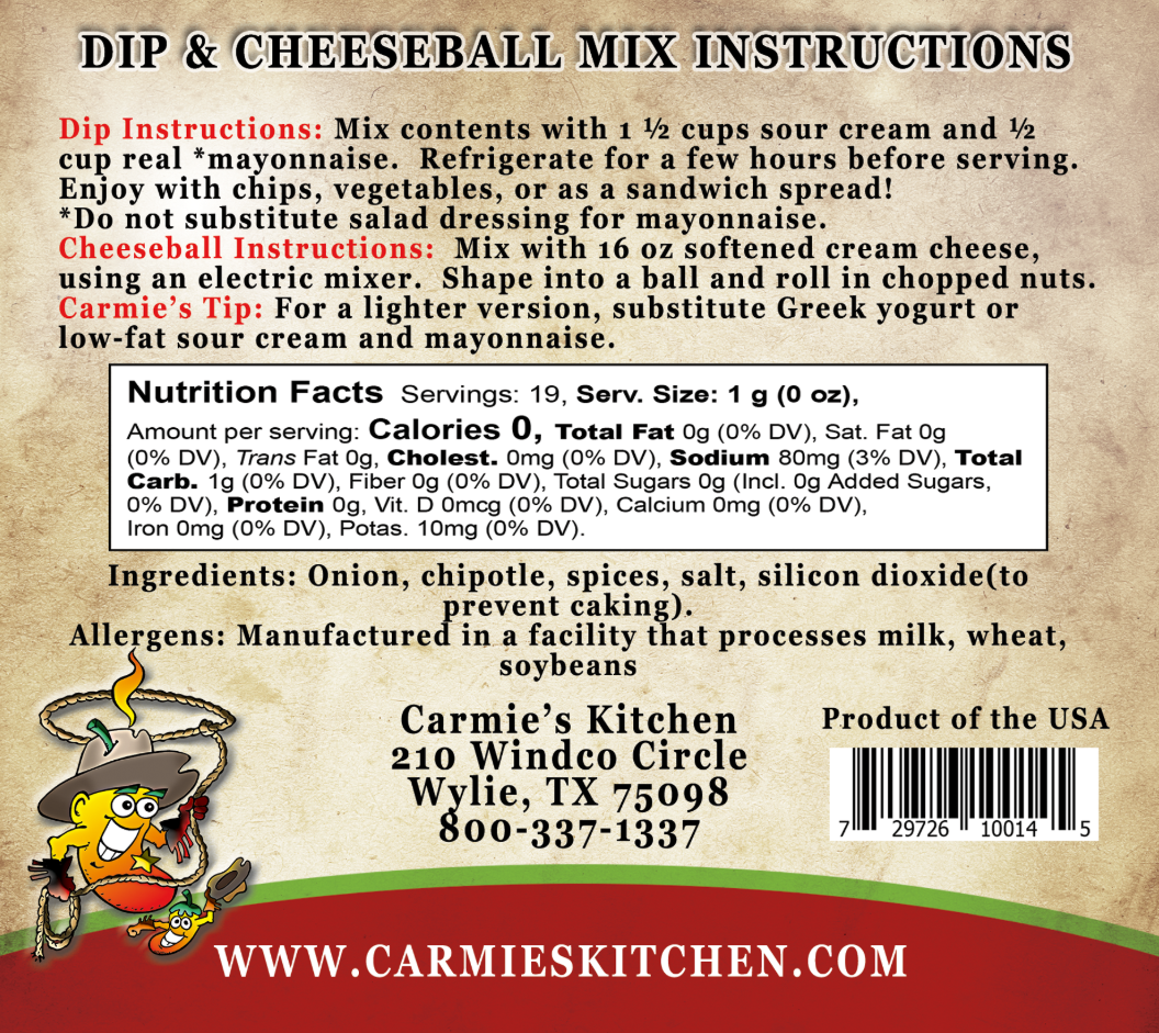 Carmie's Kitchen Fire Roasted Jalapeno Dip Mix  - The Attic Boutique