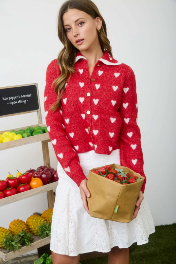 Blu Pepper Red Heart Cardigan  - The Attic Boutique