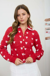Blu Pepper Red Heart Cardigan  - The Attic Boutique