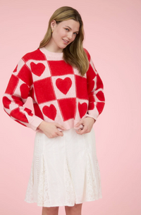 Blu Pepper Checkered Heart Sweater  - The Attic Boutique