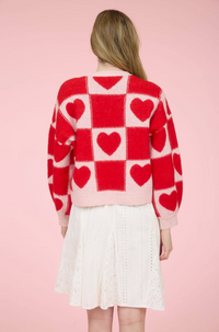 Blu Pepper Checkered Heart Sweater  - The Attic Boutique