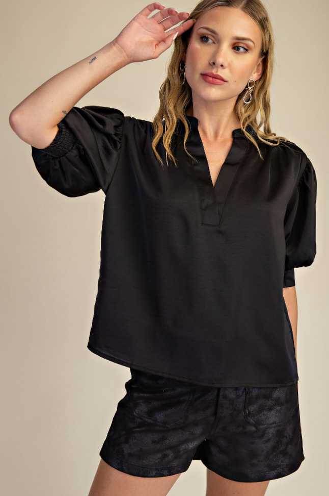 The Attic Boutique Stevie Black Satin Top  - The Attic Boutique