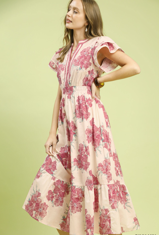 The Attic Boutique Evie Pink Floral Dress  - The Attic Boutique