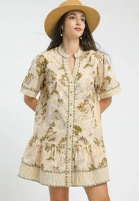 The Attic Boutique Kara Botanical Tan Dress  - The Attic Boutique