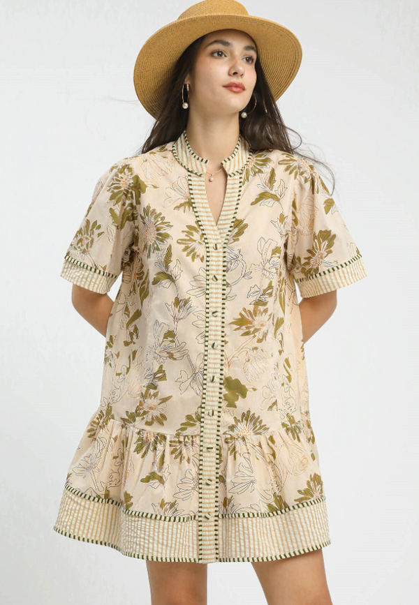 The Attic Boutique Kara Botanical Tan Dress  - The Attic Boutique