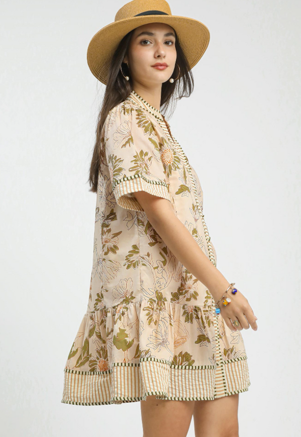 The Attic Boutique Kara Botanical Tan Dress  - The Attic Boutique