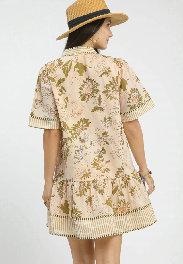 The Attic Boutique Kara Botanical Tan Dress  - The Attic Boutique