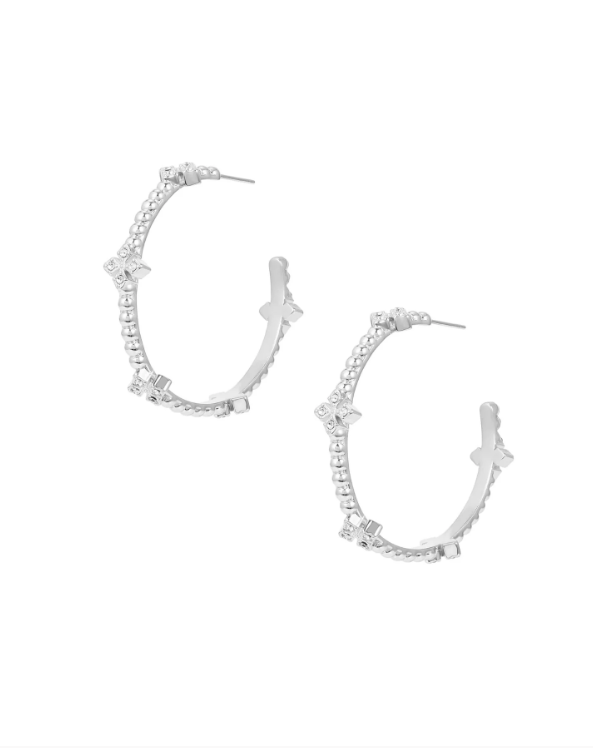 Natalie Wood Design Beaded Cross Hoop Earrings in Silver  - The Attic Boutique