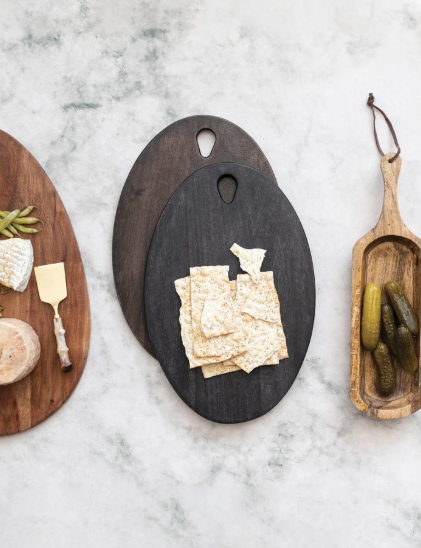 CCOI Oval Mango Wood Cheese/Cutting Board w/ Handle, Black Cheese & Cutting Boards - The Attic Boutique