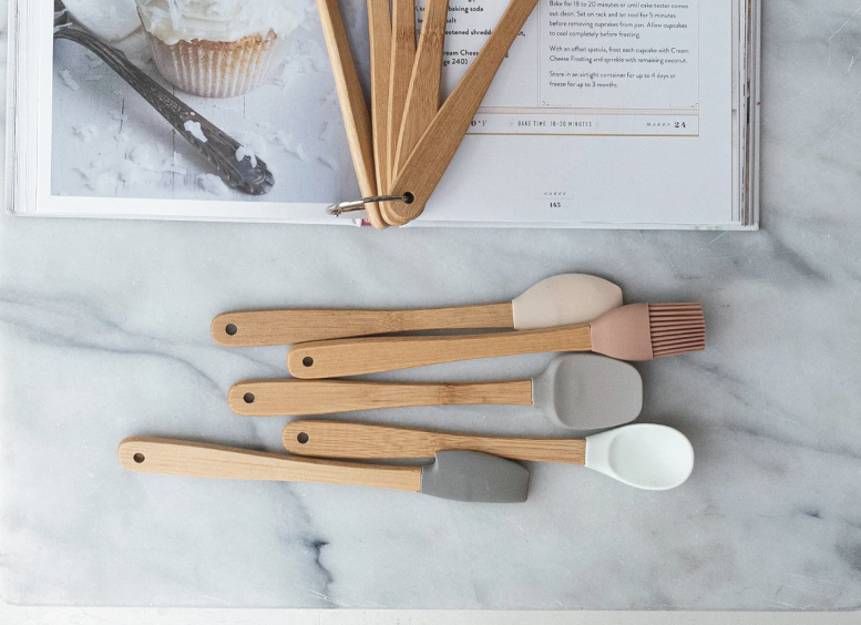 CCOI Silicone & Beech Wood Kitchen Utensils Neutrals Cooking & Baking - The Attic Boutique