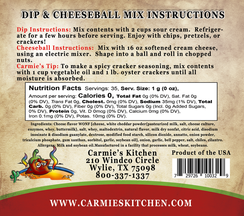 Carmie's Kitchen Chipotle Cheddar Dip MIx  - The Attic Boutique