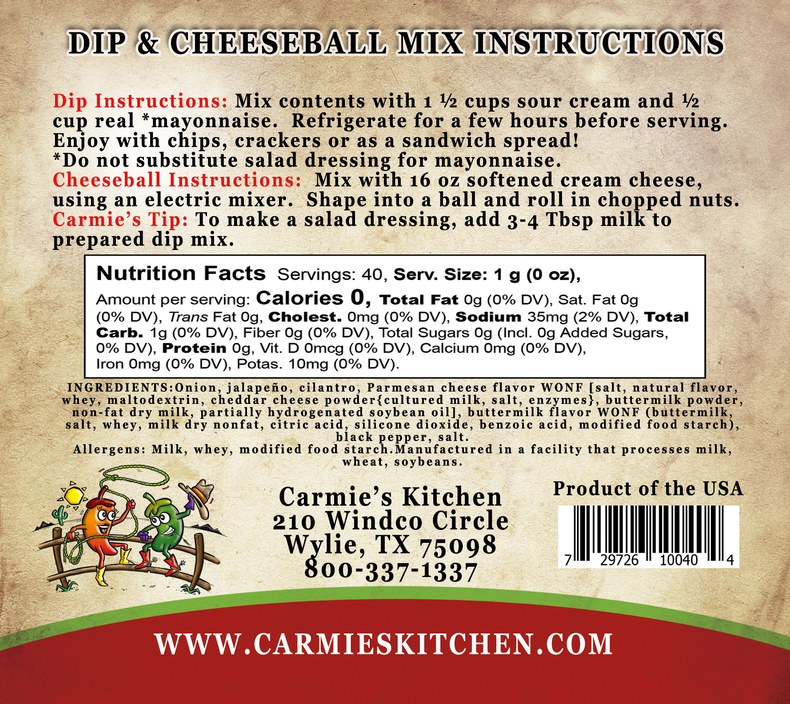 Carmie's Kitchen Jalapeno Ranch Dip Mix  - The Attic Boutique
