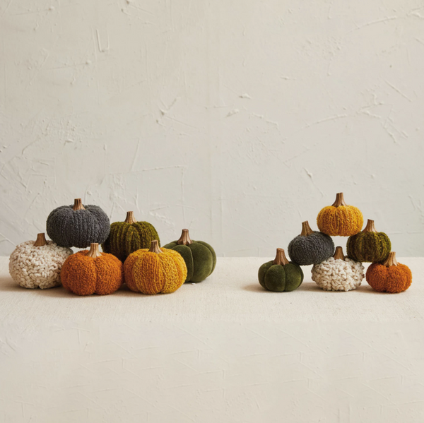 CCOI Cotton Blend Bouclé/Velvet Pumpkin w/ Wood Stem | Small  - The Attic Boutique