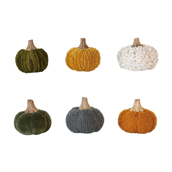 CCOI Cotton Blend Bouclé/Velvet Pumpkin w/ Wood Stem | Small  - The Attic Boutique