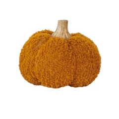 The Attic Boutique Cotton Blend Bouclé/Velvet Pumpkin w/ Wood Stem | Large  - The Attic Boutique