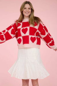 Blu Pepper Checkered Heart Sweater  - The Attic Boutique