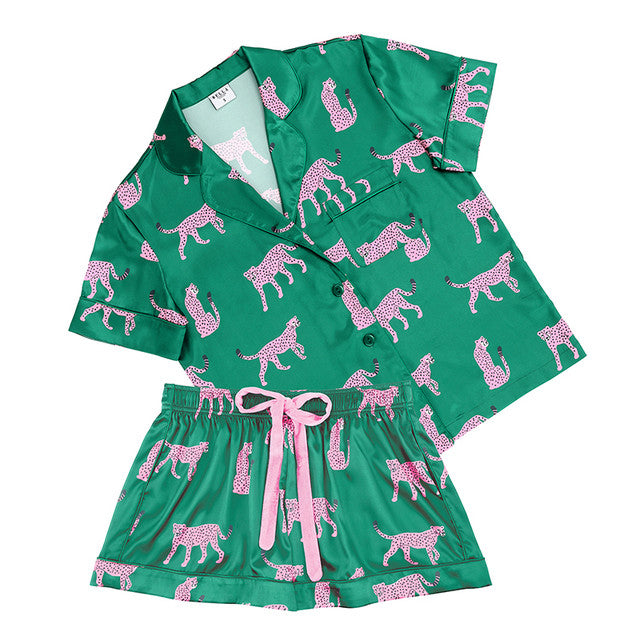 Bella Sleep + Spa Green Cheetah PJ Set  - The Attic Boutique