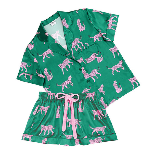 Bella Sleep + Spa Green Cheetah PJ Set  - The Attic Boutique