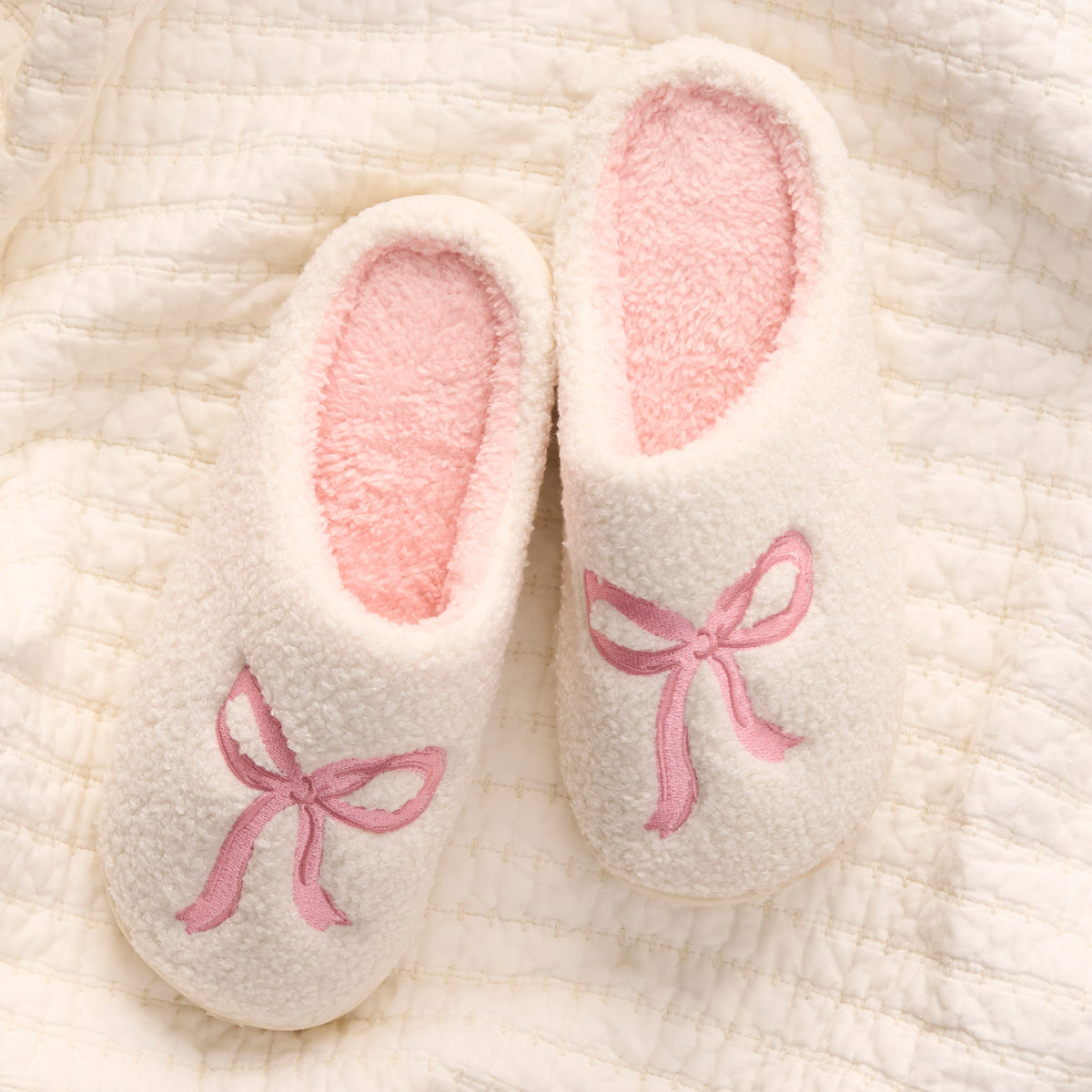 The Darling Effect Bow Pink Fuzzy Slippers  - The Attic Boutique