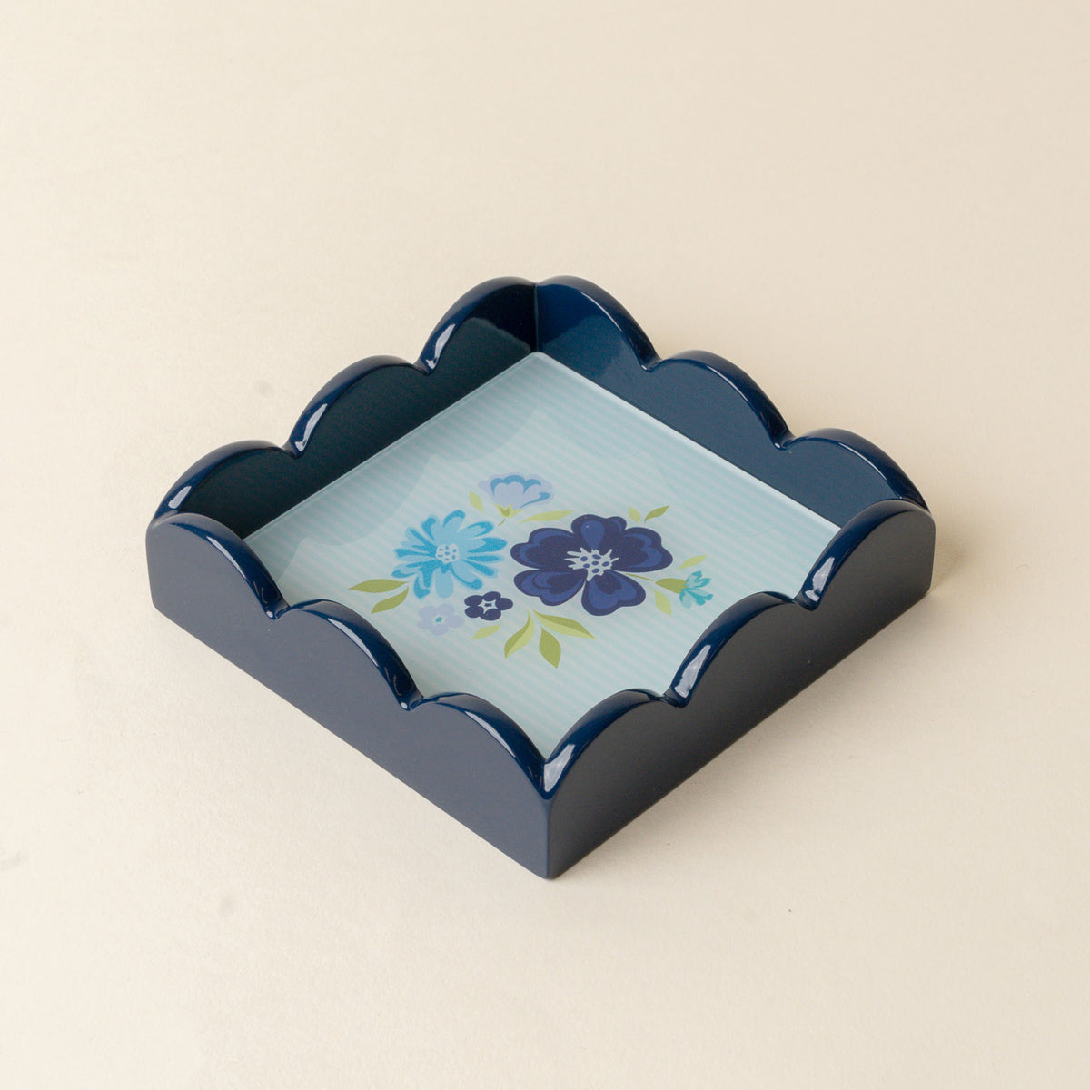 The Darling Effect Scallop Trinket Tray-Dainty Floral Navy  - The Attic Boutique