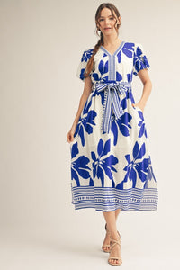 Jodifl Royal Floral Midi Dress Apparel & Accessories - The Attic Boutique