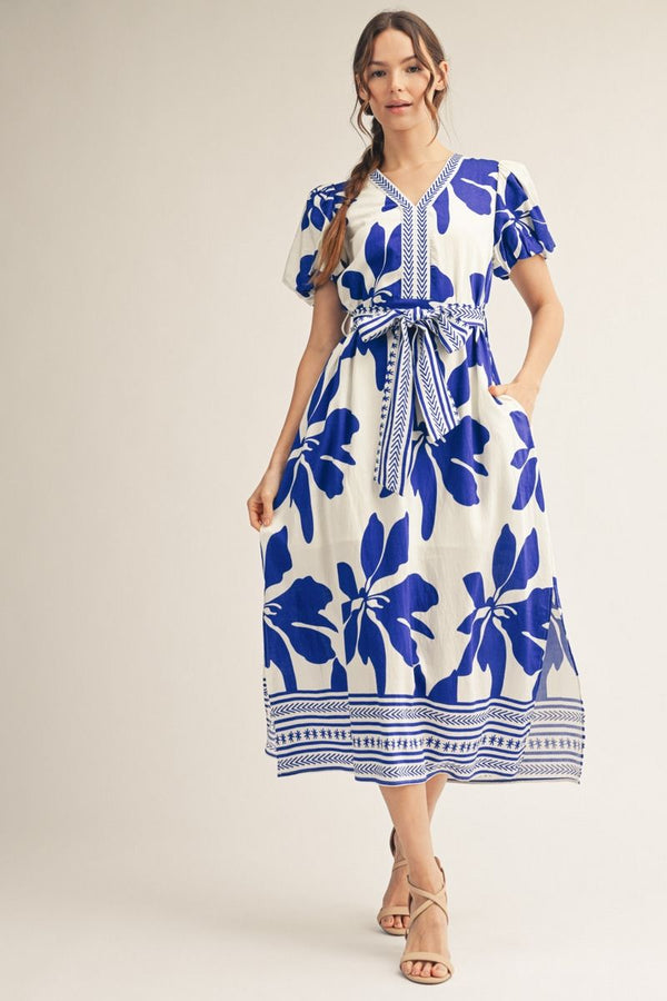 Jodifl Royal Floral Midi Dress Apparel & Accessories - The Attic Boutique