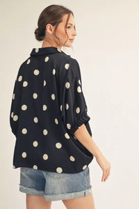 Black Polka Dot Satin Top
