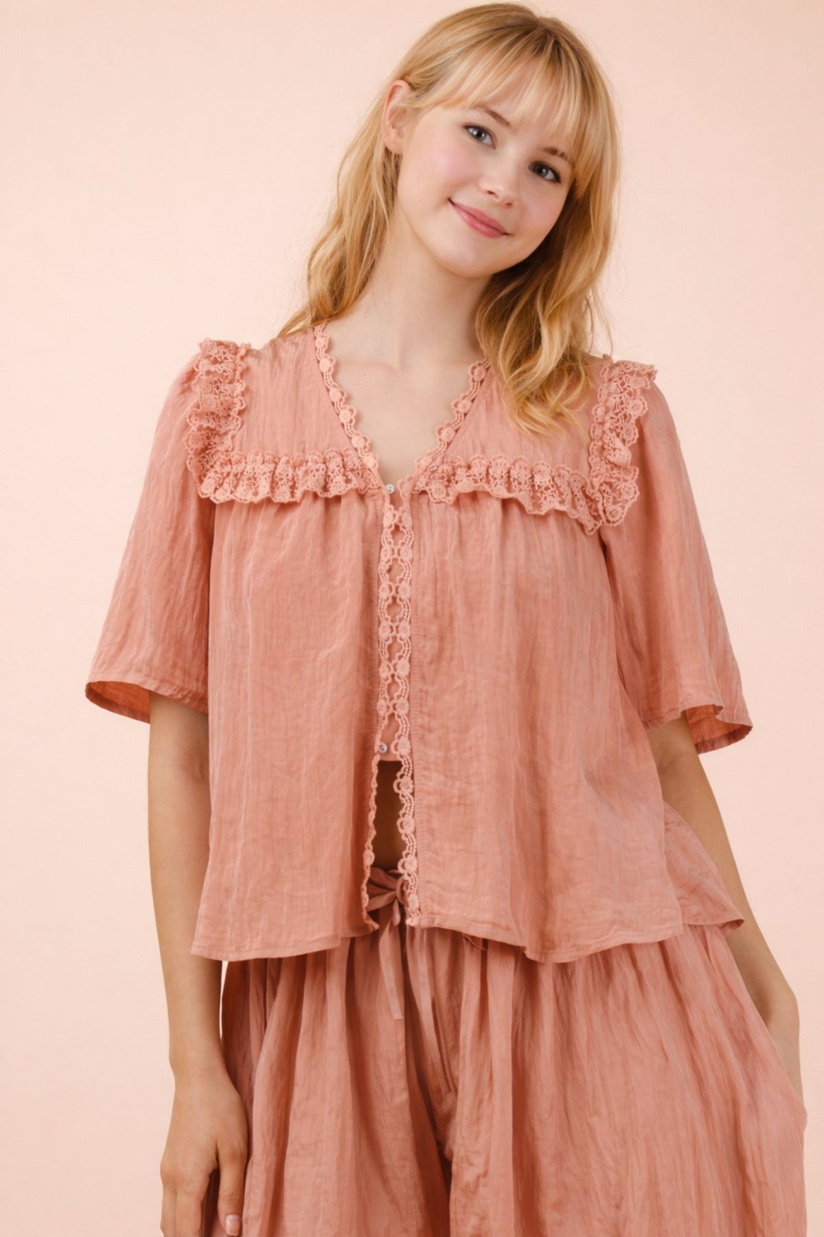 The Attic Boutique Coral Lace Blouse  - The Attic Boutique